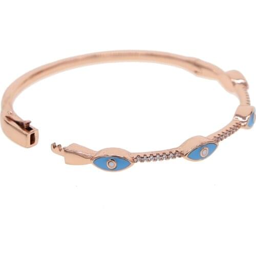 Enamel blue pink enamel evil eye charm bangle cz band rose gold color Turkish lucky Boho Fashion bracelets
