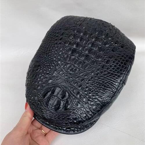Authentic Real Alligator Skin Mens Casual Peaked Golf Cap Genuine Exotic Crocodile Leather Male Black Newsboy Hat Visors