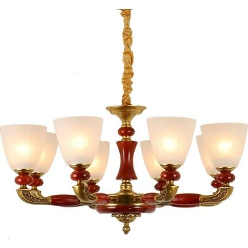 Classic Red Wood Metal Glass Cover Pendant Chandelier Tradition Chinese living room dinning room restaurant lighting fixture