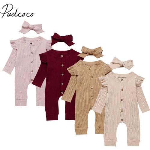 Newborn Baby Girl Boy Ribbed Clothes Knitted Cotton Romper Jumpsuit Solid 2PCS Outfits Baby Spring Autumn Clothing