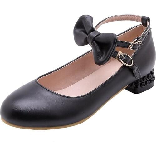 With 28-2019 age season sweet bowknot low shallow mouth buckle belt round head size 43 yards single woman shoes