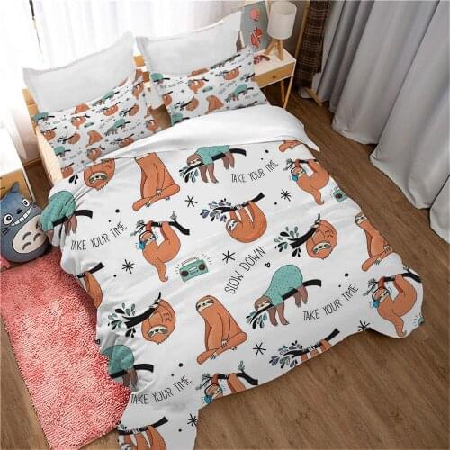 Sloth Duvet Cover Cute Animals Girls Decorative 2/3 Piece Bedding Set with Pillow Shams Polyester Microfiber Full King Size