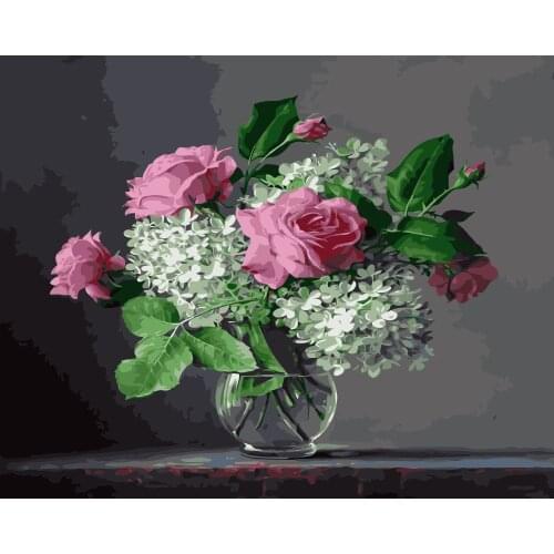 MaHuaf-i485 rose and hydrangea painting by numbers on canvas nordic decoration wall acrylic art flower picture for living room