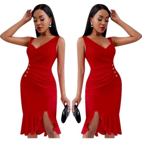 Fashion sexy female V-neck dress V-fold button fishtail jumpsuit group