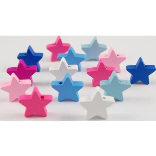 Missxiang Fashion 50pcs/lot Colorfull Star Shape Wooden Beads Spacer Wood Beads for Making Pacifier Clip 20MM DIY Pendant Bead