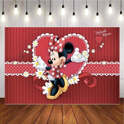 Cartoon Red Bowknot Girl Mouse Photography Background Backdrop Birthday Party Decoration Wallpaper Tapestry Photo Studio