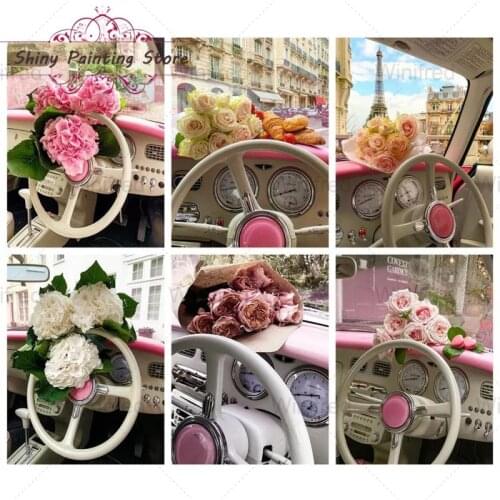 5D DIY Diamond Painting Kit Landscape Flower Rosesteering Wheel Diamond Embroidery Car Picture Of Rhinestones Home Decoration