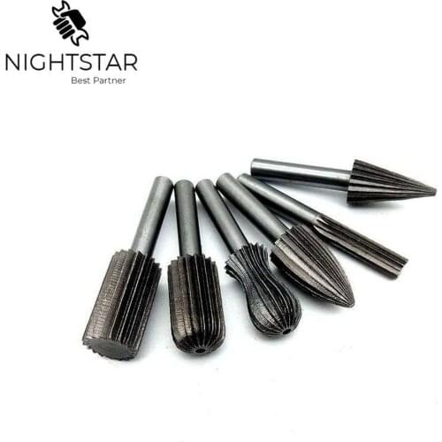 6pcs Carbide Cutter Rotary Burr Set CNC Engraving Bit Rotary File Bur Grinding Shank 6mm 1/4" For Dremel Rotary Tools
