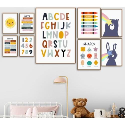Shape Pattern Alphabet Sun Rabbit Whale Wall Art Canvas Painting Nordic Posters And Prints Cartoon Wall Pictures Kids Room Decor