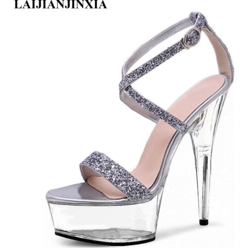LAIJIANJINXIA New Hot Sell crystal shoes with 15 cm super high heels sandals clubs womens shoes Fashion Platform Wedding Shoes