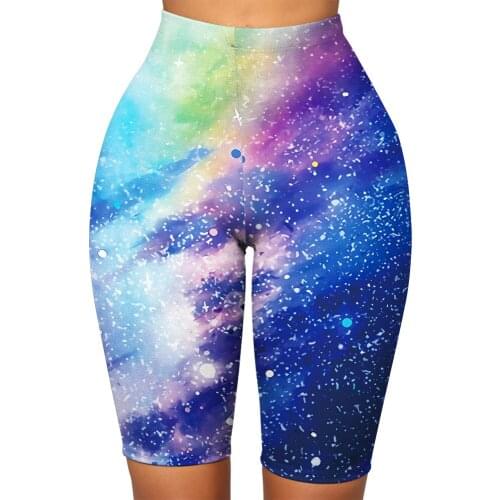 New Sexy Galaxy Plaid Prints Women Shorts Elastic Slim Fitness Sport Gym Workout Push Up Knee-Length Leggings Yoga Pants