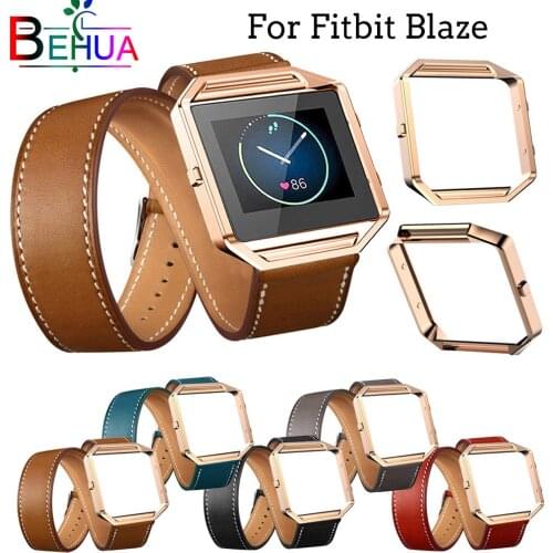 New Superior Long Leather Double Ring Watch band + frame For Fitbit Blaze Smart Watch Replacement High quality strap Accessories