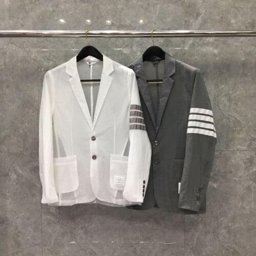 2021 Fashion Luxury Blazer Men Casual Suit TB Striped Summer UV Sun Protection Jacket White Thin Breathable Quick Dry Coat