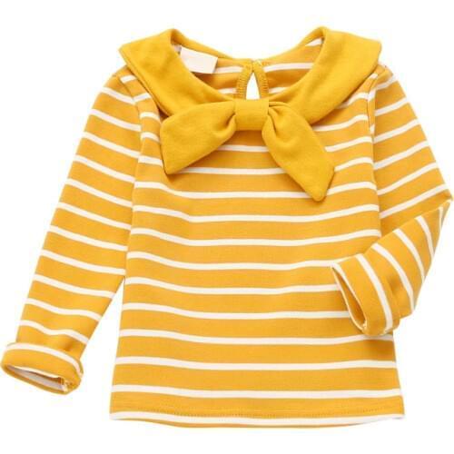 Newborn Baby Kids Girl Long Sleeve Striped T-Shirt Tops Spring Children Girls Bowknot Cotton Tee Shirt 1-5T Newest