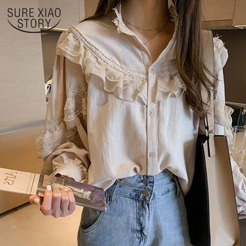 Casual Elegant Women Tops and Blouses Vintage Women Spring New Lantern Long Sleeve Loose Lace Blouse Shirts Fashion Blusas 10097
