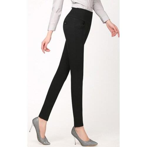Sale New women office work pants High stretch cotton ladies pencil pants black blue female High Waist trousers