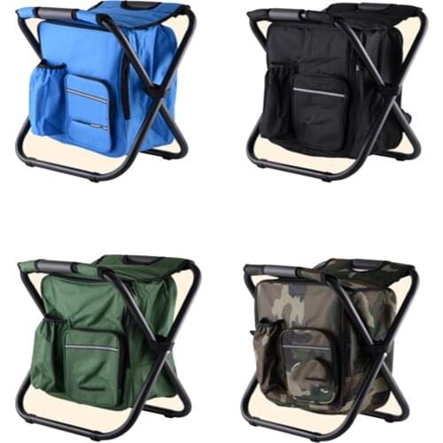 Folding stool portable ice bag stool with insulation bag back fishing stool beach chair light outdoor refrigerator stool