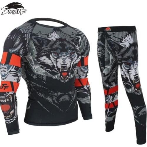 MMA Fitness Tattoo Wolf Pattern Thai Boxing Sports Sweater Long Sleeve Boxing jerseys + Pants tiger muay thai jerseys MMA shorts