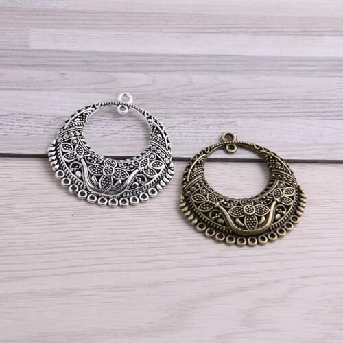 SWEET BELL 6PCS 43*46mm Two Color Vintage Metal Zinc Alloy Big Flower Charms Fit Jewelry Earring Pendant Connector Makings