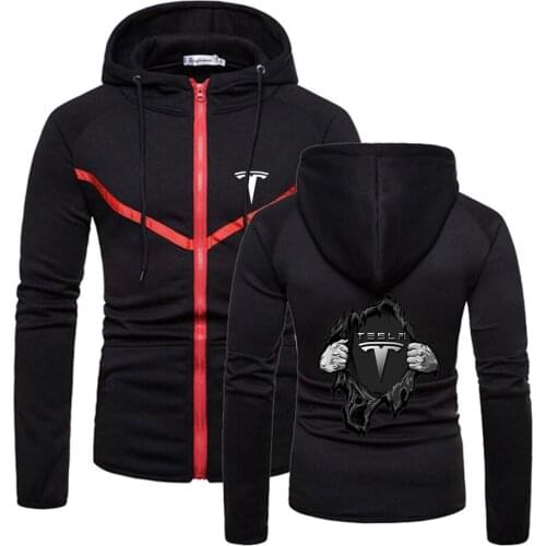 New Mens Tesla Car Logo Hoodies Fitness Sweatshirts Zipper Quality Comfortable Wild Styles Muscle pullover Sportswear