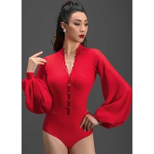 Suspender Latin Dance Tops Female Adult Latin Practice Wear Black One Piece ChaCha Samba Ballroom Competition Costume DNV15129