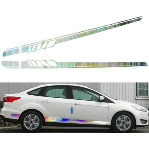 2Pcs Universal Laser Reflective Car Body Both Side Graphics Vinyl Long Stripe Decal Sticker Styling