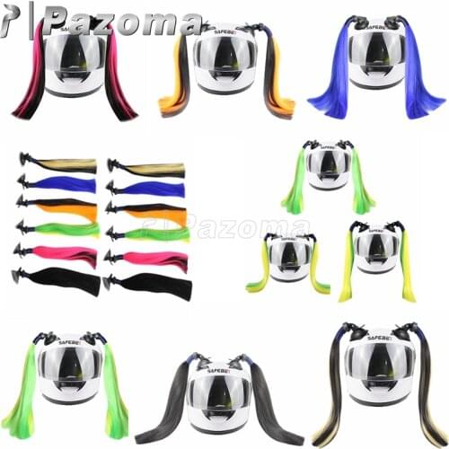 Motorcycle Colorful Dirt Bike Ski Stick On Helmet Pigtails Ponytail Blonde Helmet Hair Feather Decoration Universal Helmet Wigs