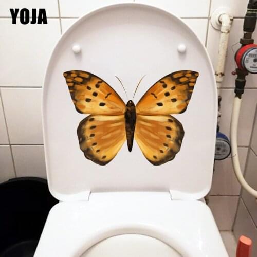 YOJA 22.4X15.7CM Brown Hand Painted Butterfly Funny Room Decor Wall Decal Cartoon WC Sticker Toilet T1-2051