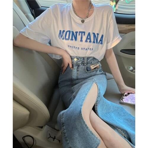Denim skirt female high waist slim sexy split mid-length skirt 2021 summer new style temperament a-line skirt