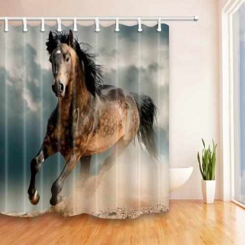 Black Brown Horse Shower Curtains Set Strong Animal Running Bathroom Decor Home Bathtub Waterproof Polyester Curtain With Hooks