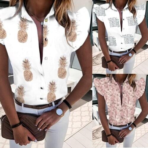 Summer Casual White Letters Print Women Blouses Blusas Ruffles Sleeveless Office Work Shirt Top 2020 Womens Tops and Blouses