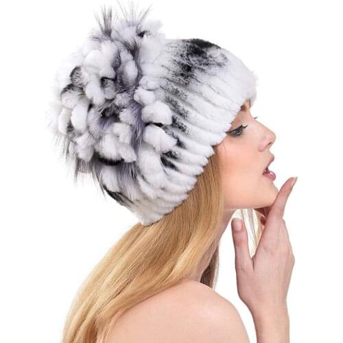 Women And Girl Skiing Outdoor Warm Fur Hat - Winter Fashion Knit Hats Women Real Fur Warm Skullies Beanie