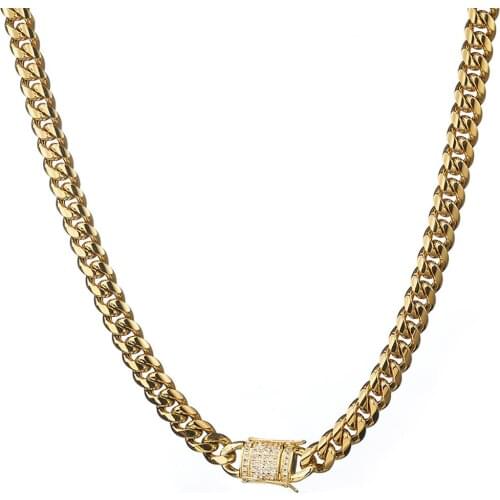 Granny Chic News Fashion 10mm Stainless Steel Miami Curb Cuban Chain Necklaces Boys Mens Hip hop Crystal Button Link Jewelry