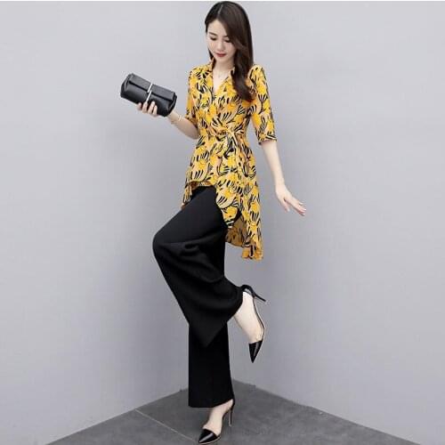 Women Elegant Outfits 2021 Spring Autumn New Clothing Loose Fashion Korean Casual Plus Size Wide Leg Pants Tops 2 Two Piece Set