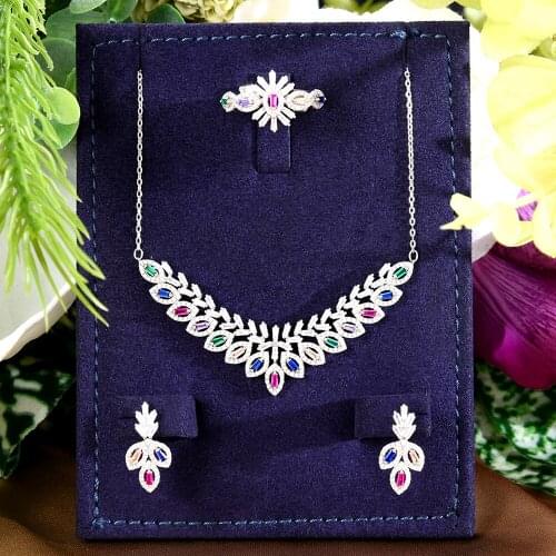 GODKI Spring Multicolor Collection 3PCS Flower Jewelry Sets For Women Wedding Party cubic Zircon Dubai Bridal Jewelry Set