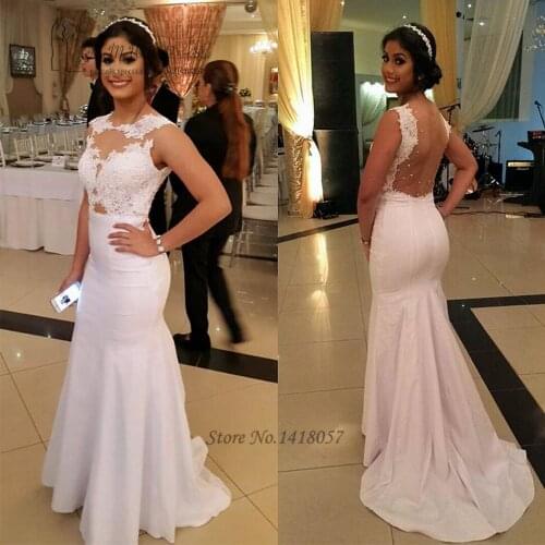Vestidos de Festa White Long Mermaid Evening Dress Abiye Elbise Formal Arabic Evening Gowns Lace Backless Prom Dresses Avondjurk