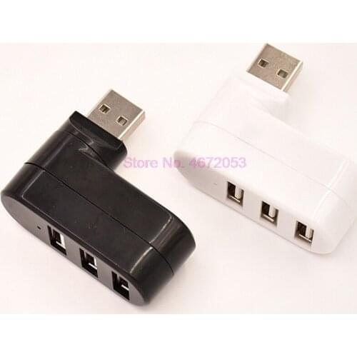 100pcs 3 Ports Hub USB 2.0 Mini Rotate Splitter Adapter for PC Notebook Laptop