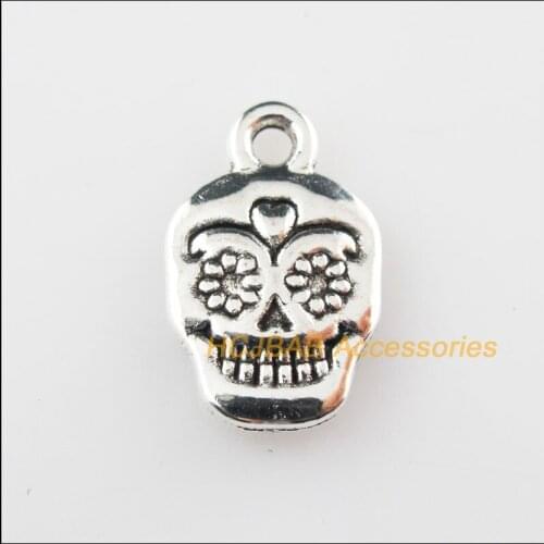 20 New Flower Skull Tibetan Silver Tone Charms Pendants 10.5x17mm