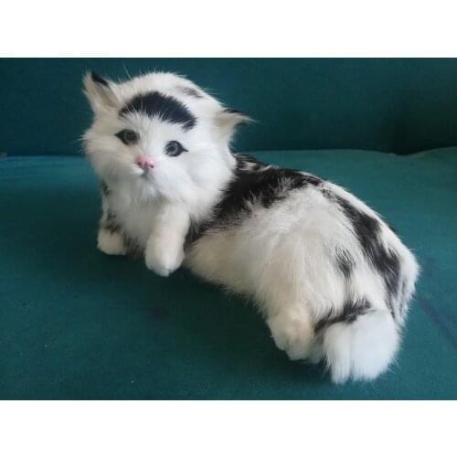 24x13x12cm simulation cat hard model toy plastic&mixed furs black-white cat handicraft ornament home desktop decoration b2617