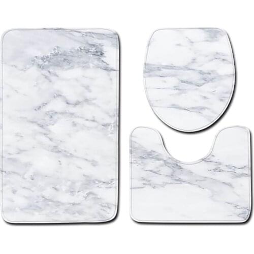 3 pcs Bathroom Marble Ceramic Rubber Mat Kit Dust Proof Toilet Bowl Lid Pad Anti Slip Foot Mat Doormat Kit Door Rug Carpet