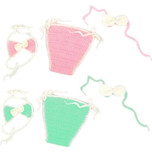 3 Pcs Newborn Photography Props Outfits Baby Girl Crochet Headband Shorts Bikini