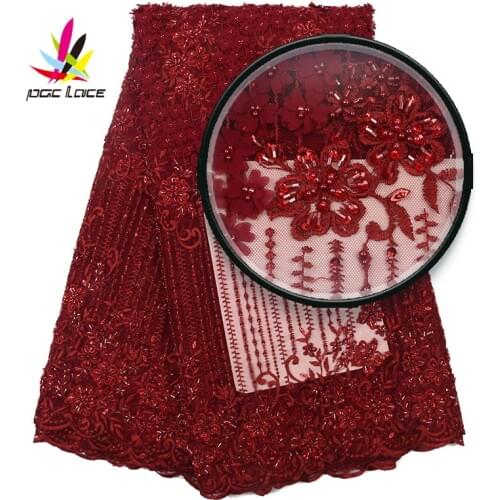 3d Flower French Lace Fabric Fancy Embroidery Fabric Handmade Beaded Net Elegant Peach Nigerian Lace with Pearl Beaded XZ2861B-5