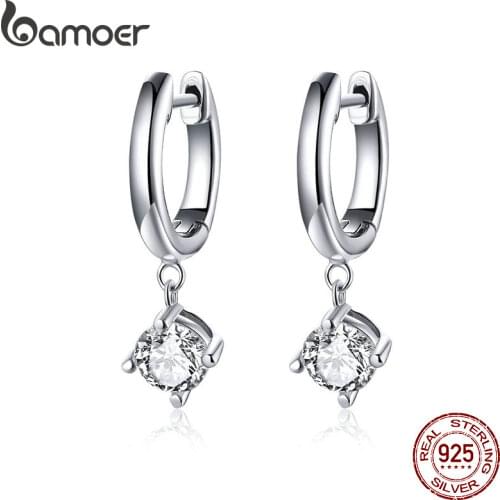 BAMOER Silver Earrings 925 Sterling Silver Clear CZ Tiny Drop Earrings for Women Wedding Jewelry Gifts Argent Brincos SCE553