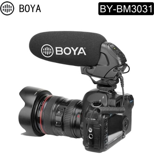 BOYA BY-BM3031 On-Camera Shotgun Microphone Gain Control Low Cut Video Mic for Canon Nikon DSLR Camera Camcorder Audio Recorder