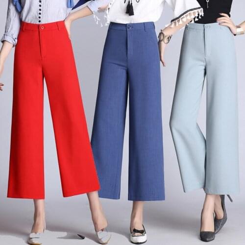 Spring Women pants casual pants wide leg pants Women nine pants high waist linen feet pants color straight trousers