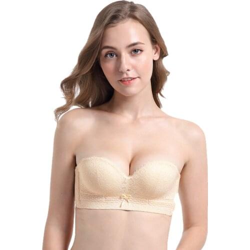 Women Strapless Bra Multi-way Anti-slip Padded Underwear Seamless Lace Invisible Wireless Wedding Dress Bra Lingerie 32~38 A B
