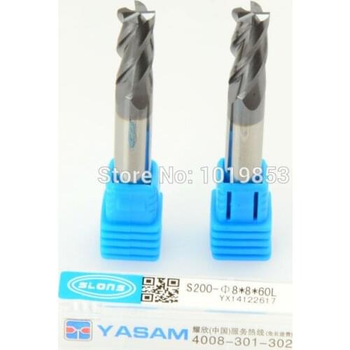 3pcs SLONS S200-8x8x60L HRC50 8mm shank diameter Solid carbide end mill milling cutter for steel or cast iron