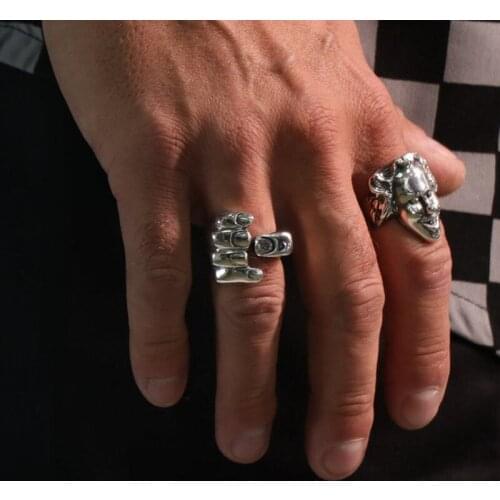 Vintage Ancient Silver Color Muscle Hand Rings Punk Gothic Adjustable Open Rings for Women Fashion Couple Ring Jewelry Best Gift