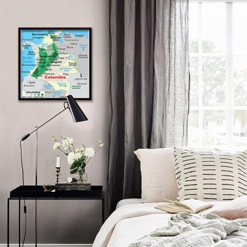 The Colombia Topographic Map Non-woven Painting Square Shap Pictures Wall Decorative Posters and Prints Students Supplies