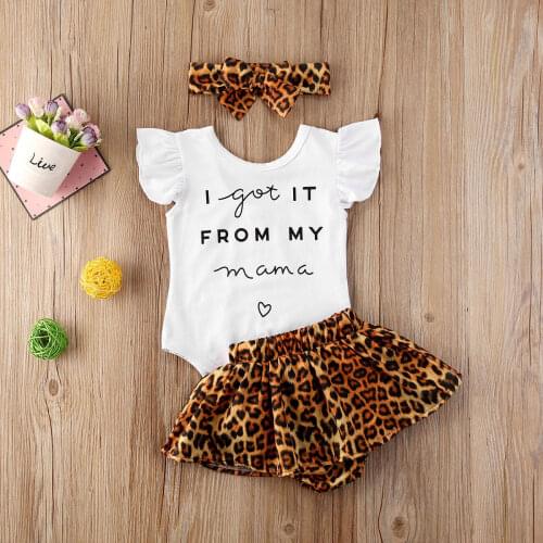 3pcs Newest Summer Toddler Infant Baby Girl Cotton Casual Outfits Set Letter Bodysuit Leopard Shorts Headband Cute Baby Clothes